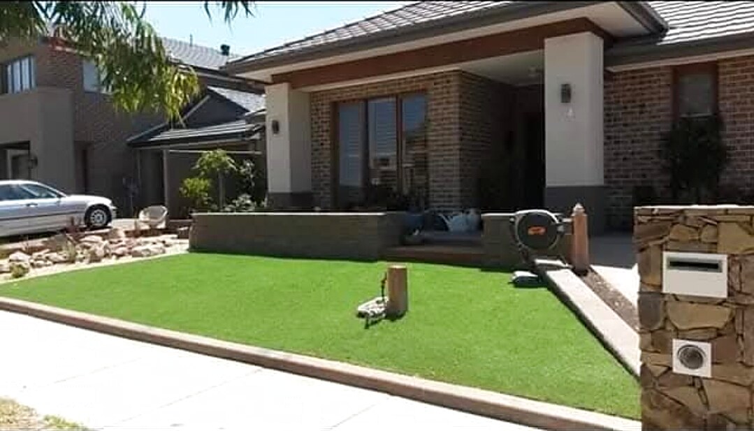 Finished front lawn and stone letterbox in Doreen